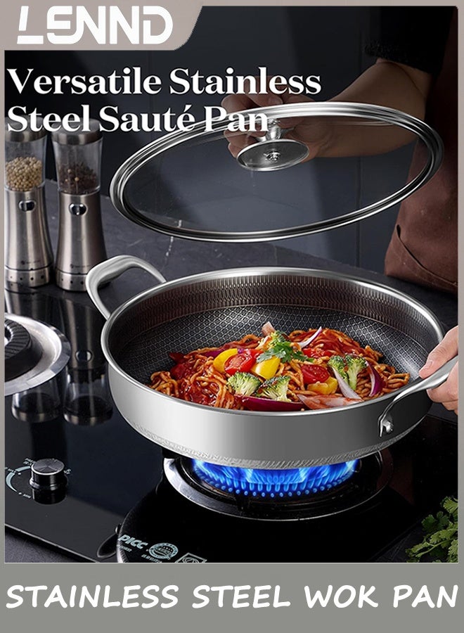 LENND Stainless Steel Wok pan, 32CM Hybrid Woks & Stir-fry Pans, Nonstick Cookware with Lid, Deep Frying Pan, Large Kadai Skillet, Saute Pan, Cooking Pot Compatible with All Cooktops, Dishwasher Safe - Image 5